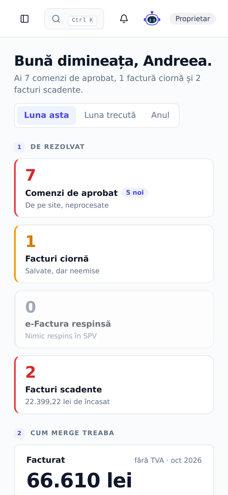 Panoul de control ANDAXI ERP pe telefon